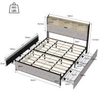 Cama tapizada de terciopelo beige 140x200 160x200 180x200 cm con cabecero de almacenamiento LED, puertos USB y Type-C, 4 cajones de gran capacidad, estructura metálica reforzada, sin colchón - details 4