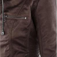 Chaqueta De Cuero Sintético Para Mujer Estilo Motociclista Con Capucha Negro Otoño-invierno Cierre De Cremallera Largo Regular - details 26