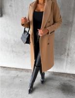 Nueva Chaqueta De Moda Para Mujer 2025 Otoño Invierno Cuello En V Largo Con Bolsillos Doble Botón Estilo Casual Largo (26+ Pulgadas) - details 5