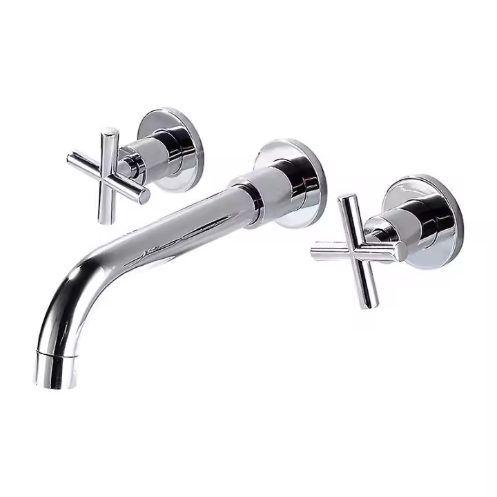 Single Handle Basin Wall Mount Faucet Chrome Brass - 1