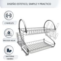 Escurridor de platos de 2 niveles ,Escurreplatos Fregadero para cocina ,Porta platos encimera con bandeja de goteo, - details 0
