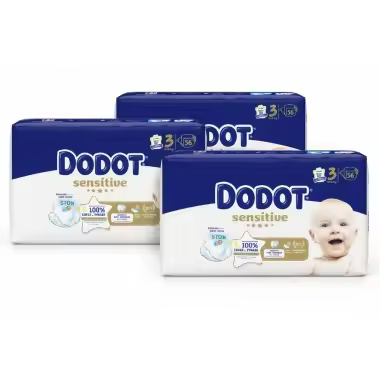 Dodot Sensitive Talla 3 (6-10 kg) Pack Ahorro 168 Pañales (3x56) – Barrera Stop Fugas y Suavidad Extrema - 1