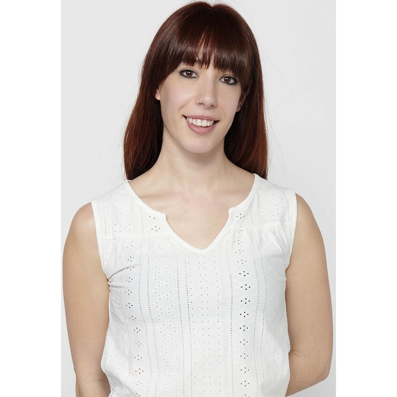 Koroshi Camiseta sin mangas, cuello redondo con abertura para mujer | moda actual