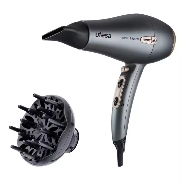 Ufesa - Secador de pelo profesional SC8470 Keratin con tecnología iónica, motor AC de 2400 W y rejilla cerámica con queratina para suavidad, brillo y reducción del encrespamiento - 1