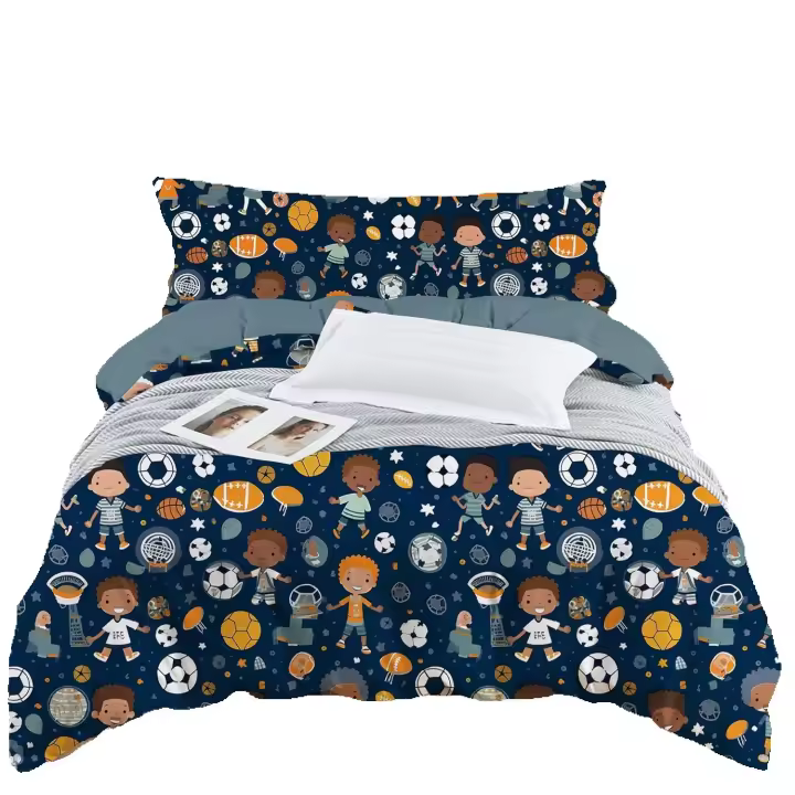 Juego de funda nórdica infantil 3 piezas para cama 90/105 cm | Diseño “Fútbol Niño” de poliéster suave y transpirable - 1