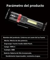 Linterna Táctica De Alta Potencia LED 2000LM Con Luz Lateral Y Pantalla Recargable Por USB Para Camping Pesca Emergencias - details 8