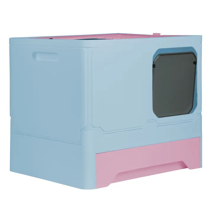 Caja de Arena para Gatos Aqrau con Bandeja Extensible y Puerta Doble Portátil Plegable - 1