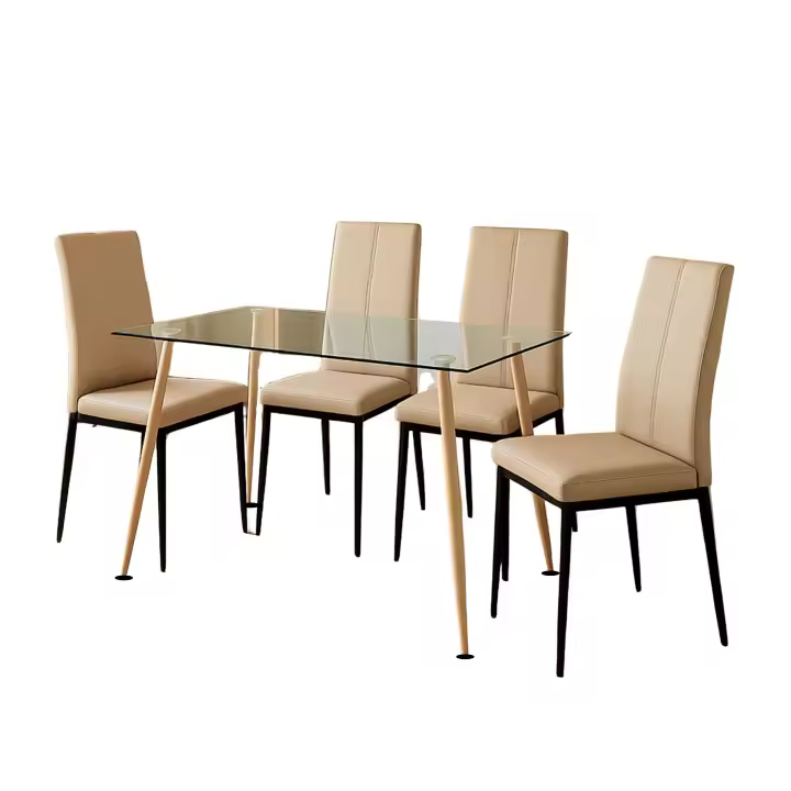 Miroytengo Juego de Comedor Mesa y 4 Sillas, Juego de Mesa Fija y 4 Sillas, Mesa Rectangular Cristal Beige y Negro - 1