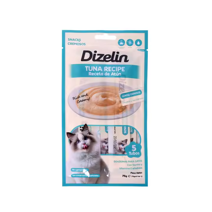 SMELL & SMILE Snack cremosos para gatos -receta de atun-Premios para Gatos - Snacks Saludables - Sin Cereales, Conservantes, Colorantes - 5x15g (75g) - 1