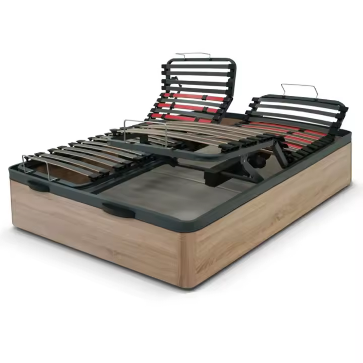 Canapé Articulado Eléctrico de Madera con Doble Lecho y 2 Mandos Independientes | 5 Planos, Gran Capacidad de Almacenaje | Medidas 135, 150 y 160 cm | Grupo Mamapla - 1