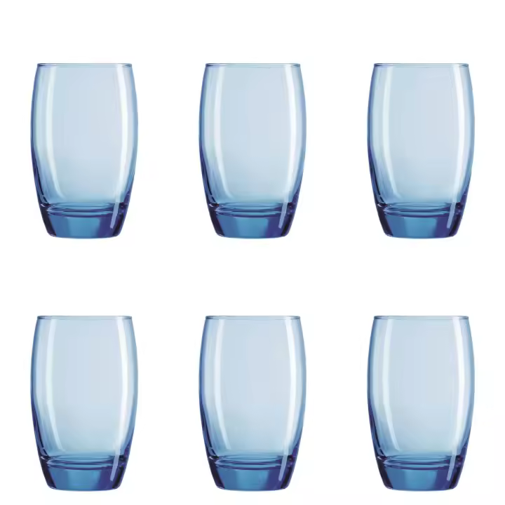 ARCOROC SALTO ICE BLUE Caja 6 Vasos Altos Vidrio 35CL Transparente Brillo Fabricado en Francia Reciclable - 1