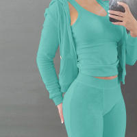 Conjunto De Terciopelo Grueso Para Mujer 3 Piezas Camisetas Y Chaquetas Con Capucha Estilo Casual Para Otoño E Invierno - details 40