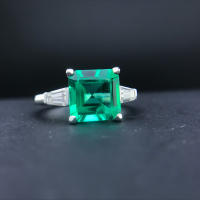 Anillo De Emeralda Sintética Creada Joyería De Zambesi Piedra Preciosa Para Mujer Plata 925 Color Regalo De Fiesta Boda - details 1