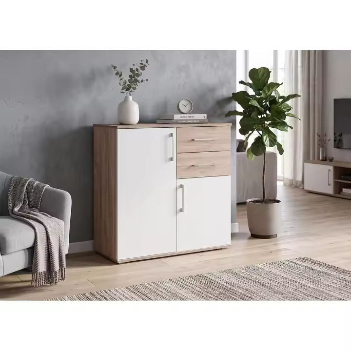 Comoda Aparador Joana 2 Puertas y 2 Cajones Blanco y Cemento 80x82 cm - 1