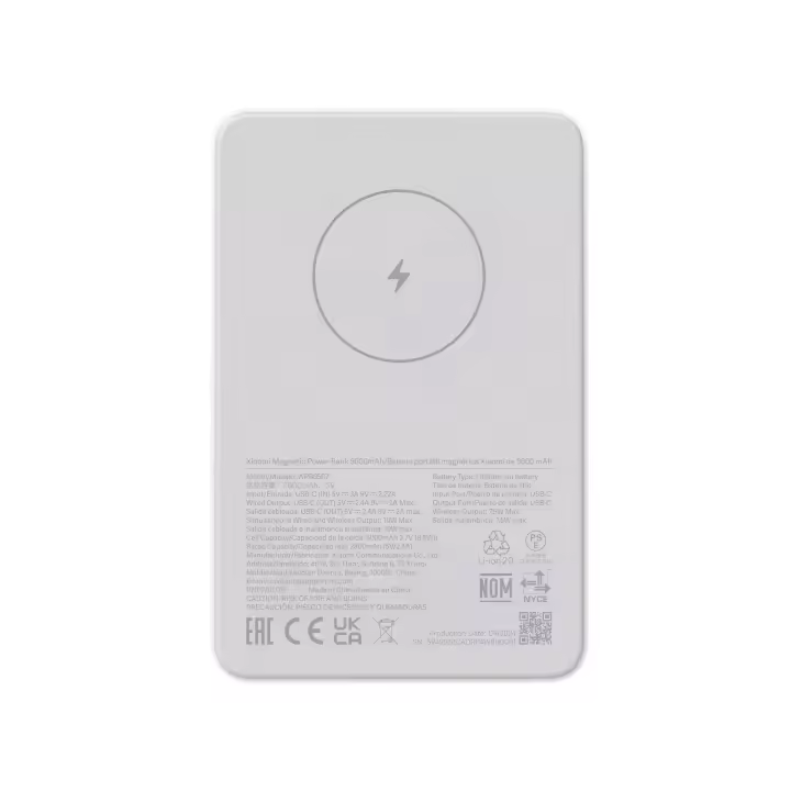 Official | Xiaomi Magnetic Power Bank 5000mAh, Blanco, Atracción Magnética Potente y Precisa, Carga Inalámbrica con Detección Automática, Cuerpo Compacto de 12 mm, Admite Carga Simultánea, Capacidad de 5000 mAh, Carga Rápida Bidireccional USB-C - 1
