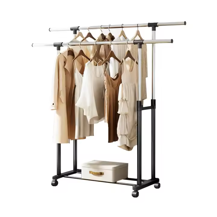 XOKOTAKI Perchero Burro. Perchero de Pie Extensible con Ruedas, Barras Superiores y Baldas de Almacenamiento Inferior. Burro Ropa Resistente, con Altura Ajustable. Perfecto para Hogar, Pasillo. - 1