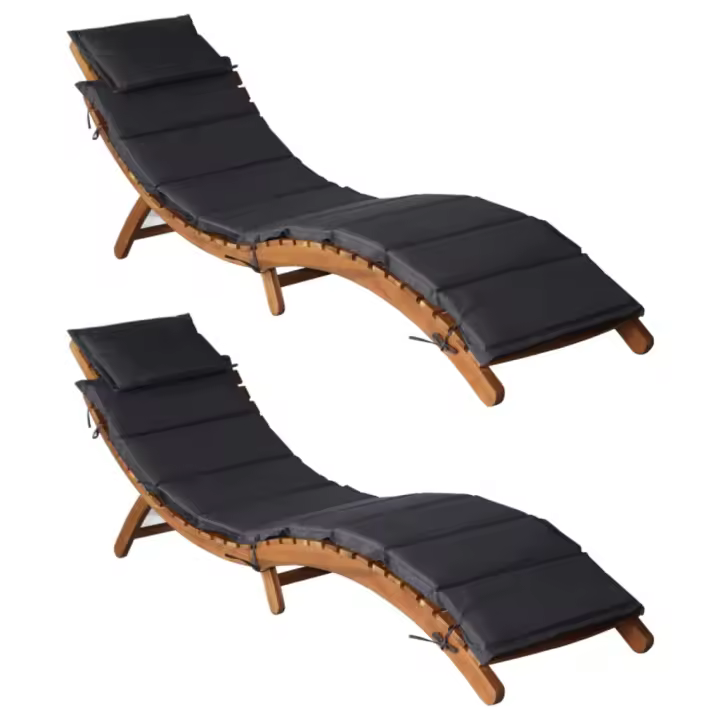vidaXL Tumbonas con cojines 2 uds madera maciza acacia gris oscuro - 1