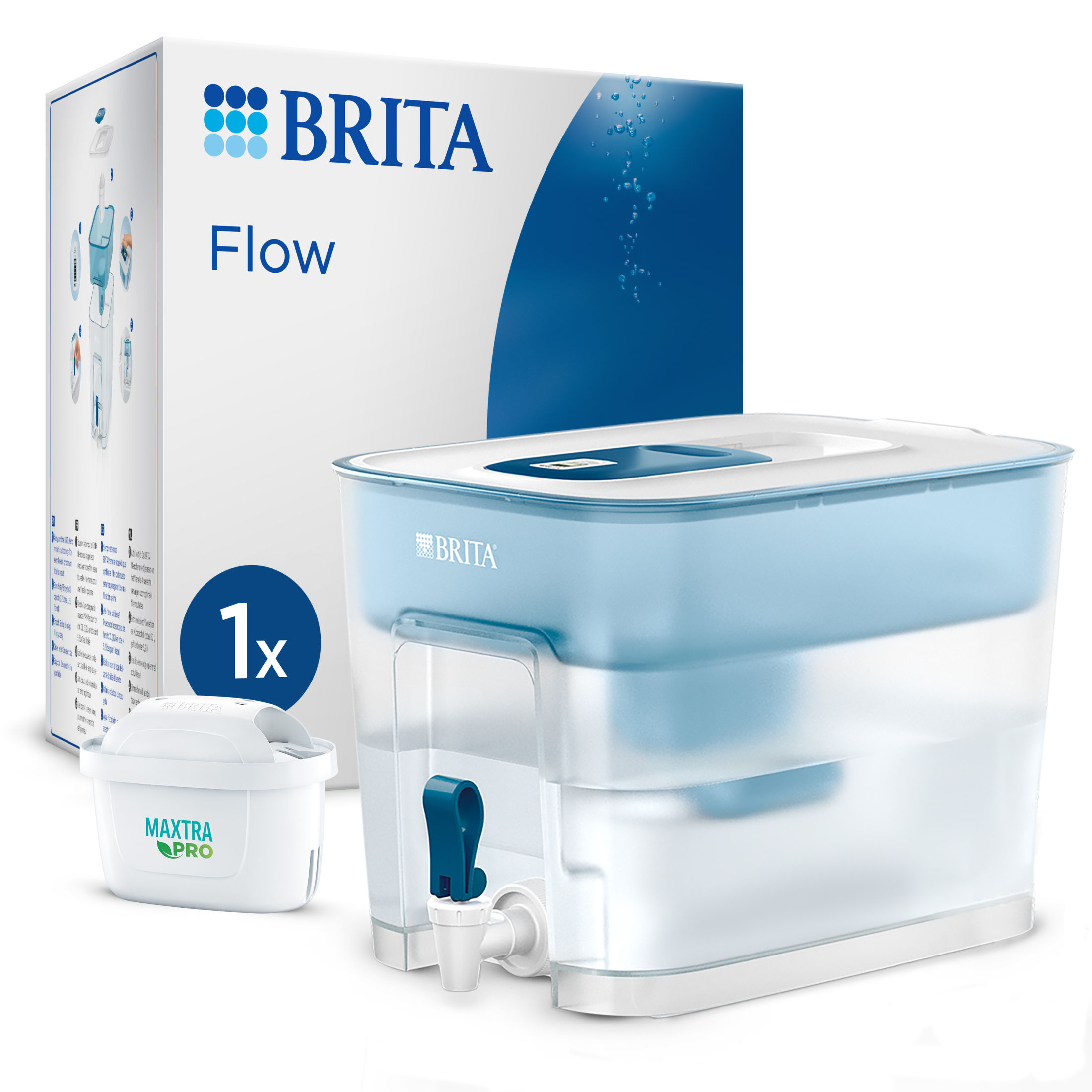 BRITA Depósito Filtrante Flow Azul | Incluye 1 Filtro MAXTRA PRO All-in-1 | Filtra hasta 150L | Elimina cal, cloro, metales y contaminantes | Mejora el sabor del agua | Diseño moderno y práctico | Compatible con filtros MAXTRA PRO | Sin BPA