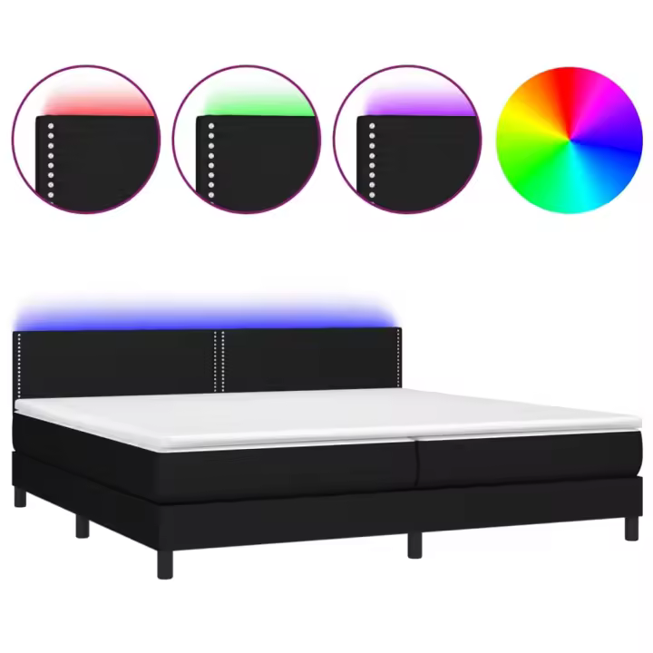 vidaXL Cama box spring colchón y luces LED tela negro 200x200 cm - 1