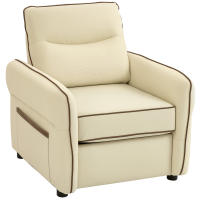 HOMCOM Butaca de Salón Tapizada en Cuero Sintético, Sillón Relax Moderno con Asiento Ancho, Acolchado Grueso, Reposabrazos y Bolsillo Lateral para Dormitorio, Sala de Estar, Carga 120 kg, Beige - details 0