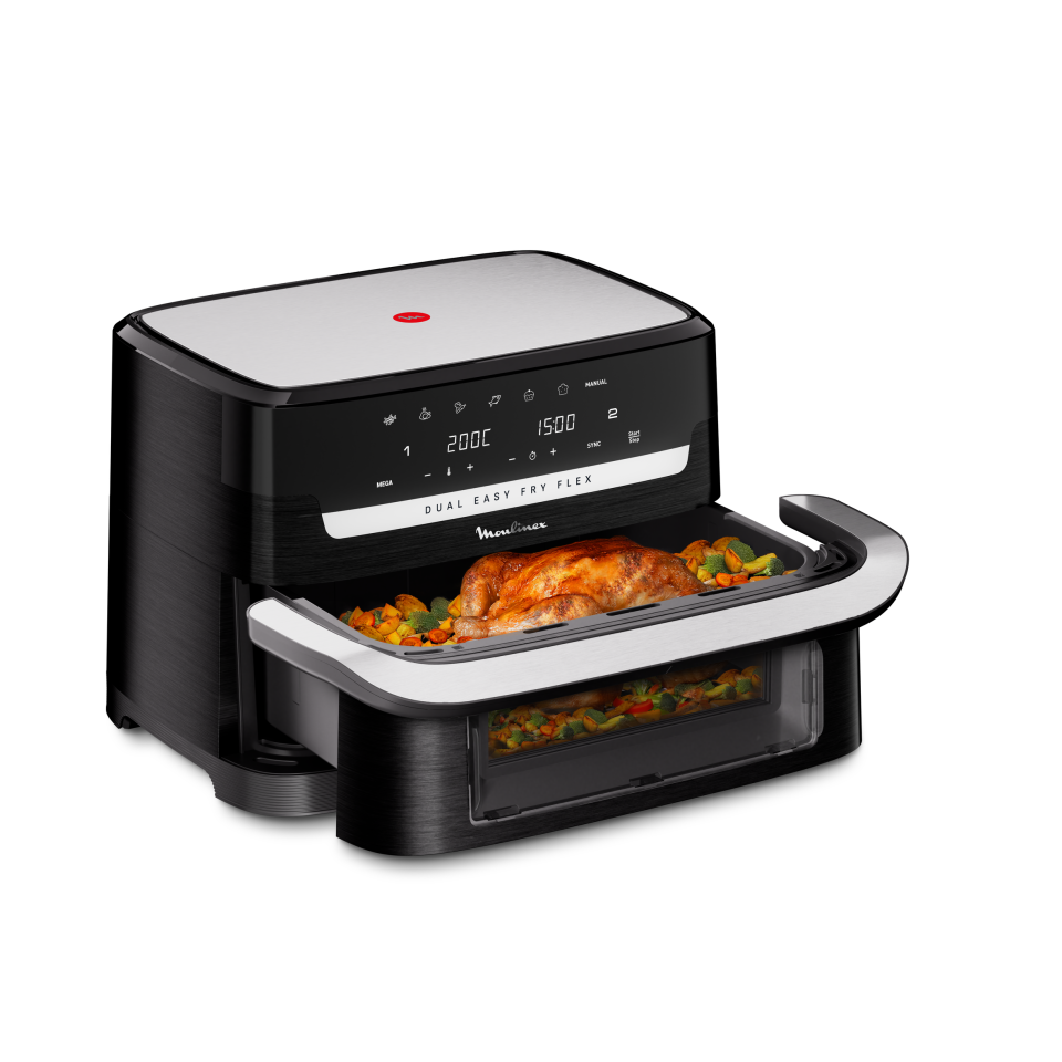 Moulinex Dual Easy Fry Flex, Freidora de aire con separador FlexCook, 9 L de Capacidad Para Hasta 8 personas, 7 Programas Preestablecidos, Negro, EZ9228F0