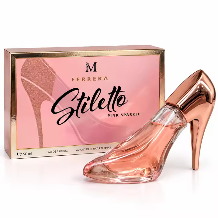 Stiletto Pink Sparkle Montage Brands. Perfume mujer EDP floral frutal chispeante con notas de linalool, limoneno, citronelol, cumarina, citral y farnesol 100ml 🚚 Envíos a España 24/48h. - 1