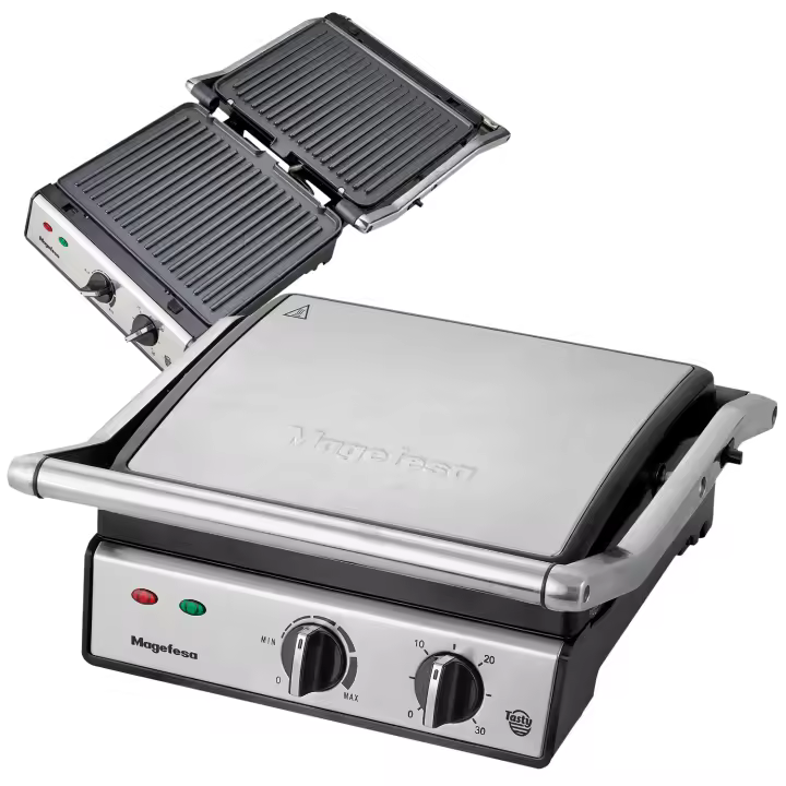 MAGEFESA TASTY Grill Eléctrico de 2000W de Planchas Desmontables, Regulador de Potencia, Sistema de Apertura de 180º - 1