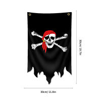 Bandeera De Pirata Jolly Roger 30x50CM En Poliéster Impresa Tapiz De Calavera Y Boneco Para Decoración De Halloween - details 6