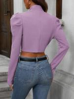 Chaqueta De Casualidad Corta Con Manga Larga Estilo Europeo Y Americano Versátil Para Mujer Top De Poliéster Cierre Abierto - details 6