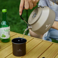 Hervidor De Agua De Viaje Ultraligero De 1.4L Con Manija Para Estufa Café Metal Suministros De Mesa Color Khaki Verde Negro - details 4