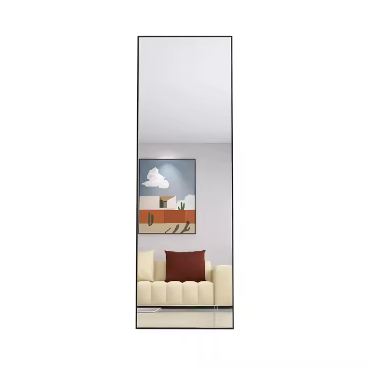 Espejo de Cuerpo Entero 1650x600 mm, Marco de Aluminio Negro, Espejo de Pie Curvo Grande – Ideal para Dormitorio, Sala de Estar, Estilo Moderno - 1