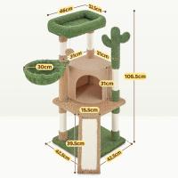 Cactus-Shaped Cat Scratching Tree with Observation Platform, Cave, and Sisal Logs, 42.5×42.5×106.5 cm, Brown and Green - details 1