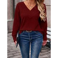 Camiseta De Verano Para Mujer Talla Grande Con Cuello En V Manga Larga Rayada Suelta Blusa Pullover De Poliéster Casual - details 2