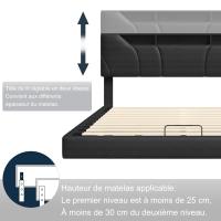 Cama tapizada 160x200 cm de PU negro con LED RGB, cabecero con estantes y puertos USB/Type-C, somier de láminas, almacenaje abatible, efecto flotante, sin colchón - details 1