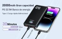 Power Bank 22.5W 20000mAh Bateria Externa Carga Rapida, Bateria Portatil PD3.0 QC4.0, Powerbank USB C Input & Output con Pantalla LCD Compatible con Smartphones, smartwatches, etc - details 2