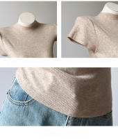 Camiseta De Verano Para Mujer Con Cuello Alto Y Sin Mangas Slim Fit Casual Tees De Estilo Streetwear Básicas De Algodón Y Poliéster - details 6