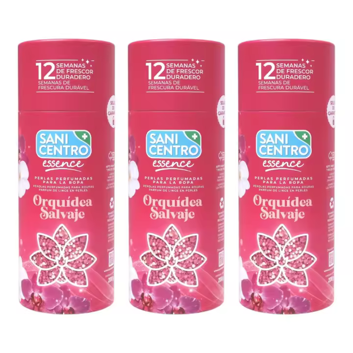 SaniCentro Pack 3 Botes Essence Perlas Perfumadas para la Ropa – Orquídea Salvaje, 200 g | Hasta 12 semanas de frescor | Intensificador de fragancia para lavadora - 1