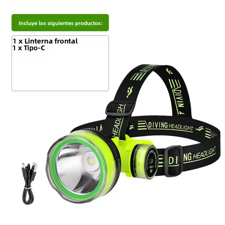 Lámpara De Cara Profesional Para Escuba 2024 Con LED De Alta Potencia 500M IPX8 Torcha De Cabeza Para Pesca Y Diversión Subacuática Incluye Batería Recargable - 1