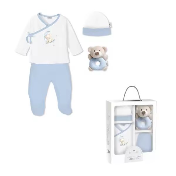 DON ALGODÓN | SET PRIMERA PUESTA REGALO SONAJERO 4 PCS 100% ALG T 0-6M OSO COJUNTO REGALO - 1