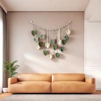 Decoración Boho Para El Hogar Tejido De Macramé Colgante De Hojas Y Plumas Para Decoración De Pared De Sala De Estar Y Dormitorio Arte Boho Para La Casa - details 0