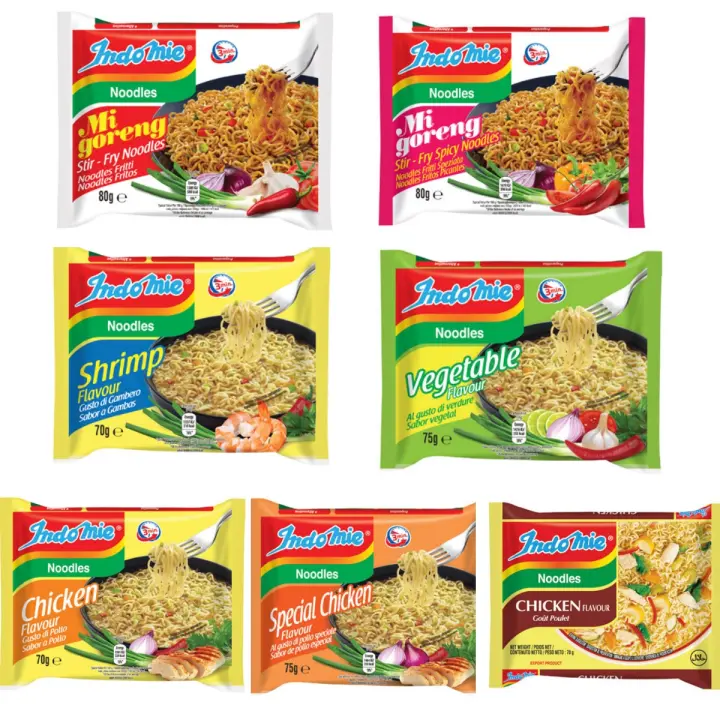 Pack de 10 Indomie, noodles instantáneos, fideos instantáneos y noodles fritos, sabores al pollo/gamba/picante y vegetal - 1
