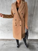 Nueva Chaqueta De Moda Para Mujer 2025 Otoño Invierno Cuello En V Largo Con Bolsillos Doble Botón Estilo Casual Largo (26+ Pulgadas) - details 3