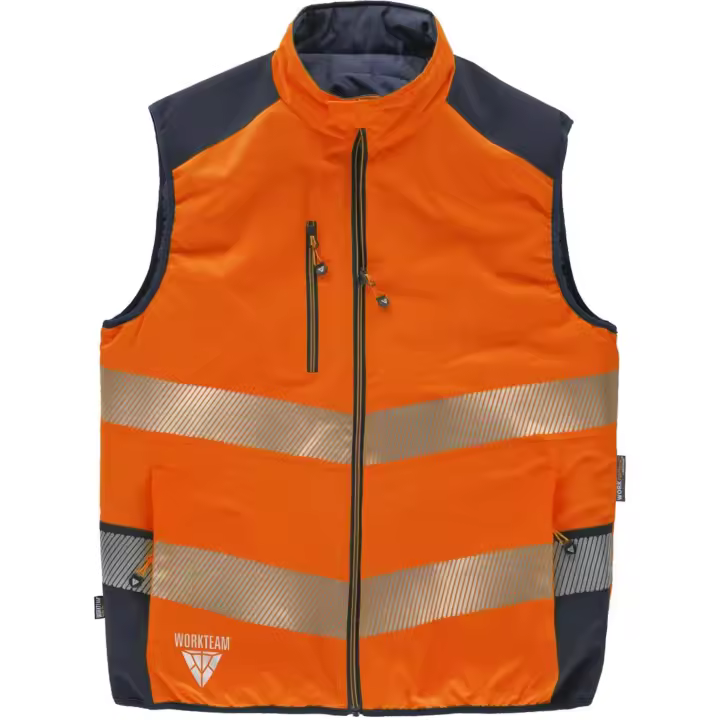 Workteam Chaleco Reversible Acolchado Alta Visibilidad Trabajo, Cintas Reflectantes Discontinuas. Unisex - 1