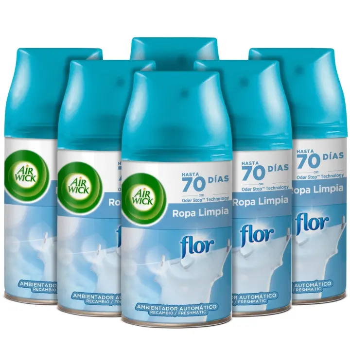 Air Wick Ambientador Freshmatic Aroma Flor Frescor Ropa Pack 6 recambios - 1