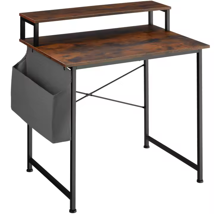 TECTAKE - Mesa Escritorio Industrial, con Soporte Monitor y Estante Lateral, Estructura de Acero, Escritorio Oficina, Mesa Gaming, Fácil de Limpiar, Montaje Sencillo, Altura Ajustable, Bolsa Lateral Adicional - 1