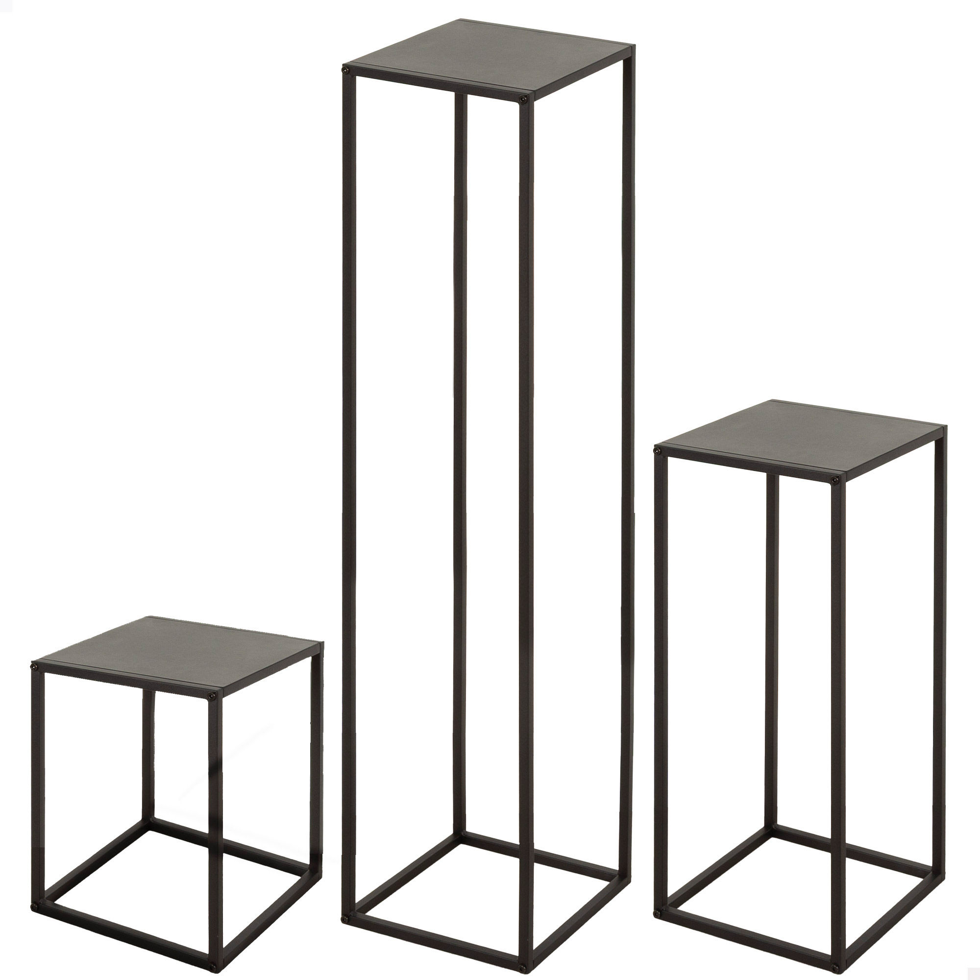 Max Home - Set 3 mesas auxiliares cuadradas de madera gris, con patas metálicas negras, diseño moderno, para salón, dormitorio, entrada, resistente, fácil de combinar con cualquier estilo, peso máximo soportado 3 kg