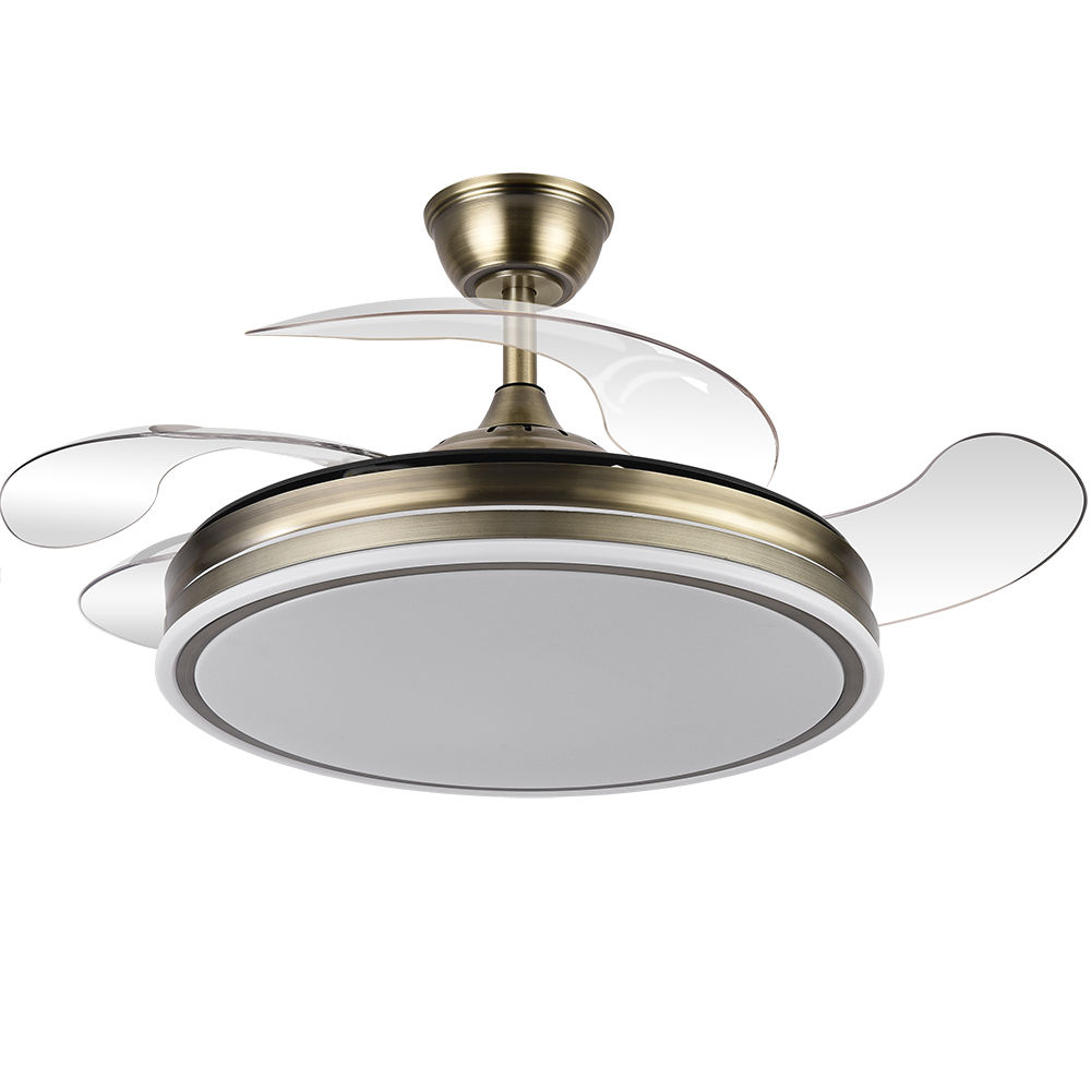 BAYOMO CUERO - Fabrilamp Ventilador Bayomo 59w Cueero 4 aspas desplegables 107d 6980lm 3000-4000-6000k LED Regulable Remoto Temporizador Memoria - Abrila 2025