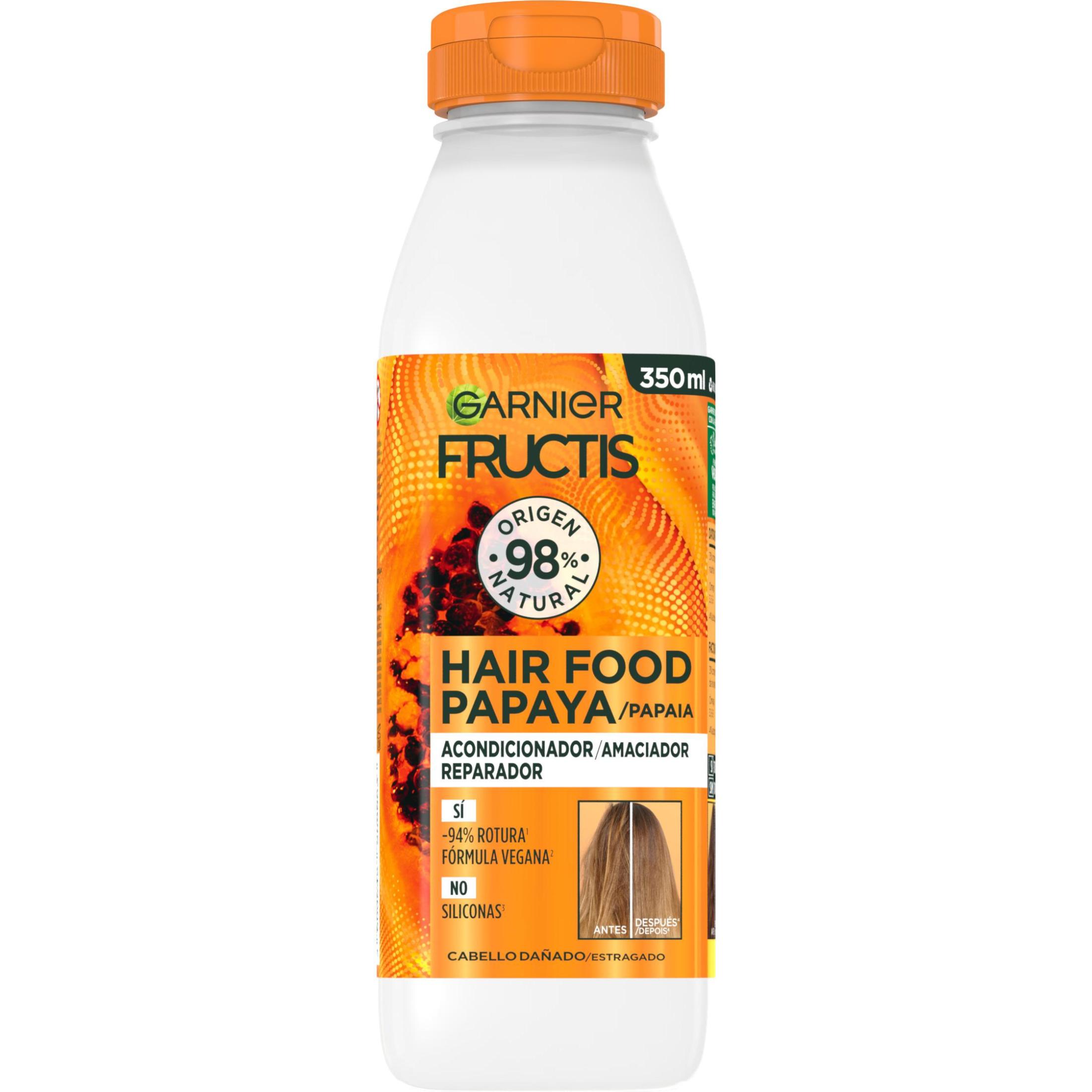 GARNIER Fructis Hair Food Papaya Sets de Champú, Acondicionador o Mascarilla 3 en 1 para Cabello Dañado