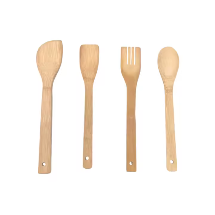 4 Utensilios de cocina de madera de bambú Utensilios de cocina madera para cocinar 4 utensilios de bambú resistentes - 1