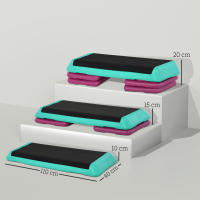 HOMCOM Tabla de Stepping Fitness Aeróbico Bicicleta Estática Stepper Altura Regulable 10cm/15cm/20cm PVC PP Negro+Verde+Morado 110 x 40 x 20 cm - details 2